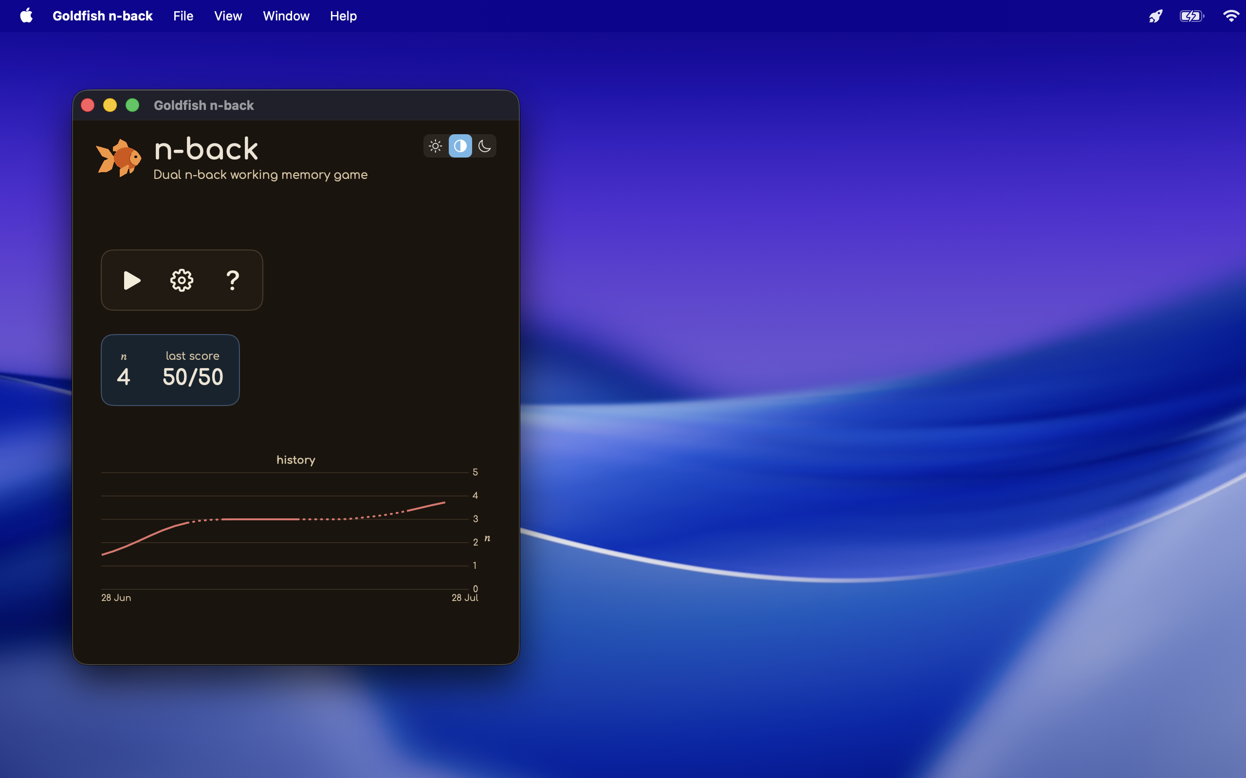 The same landing menu in dark mode